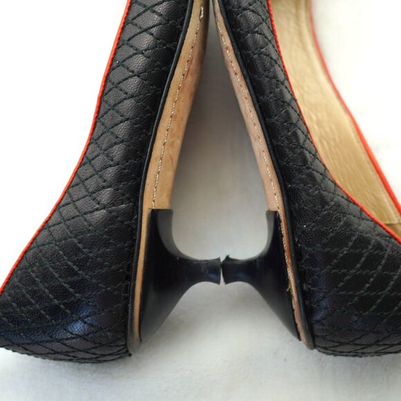 Kate Spade Quilted Leather Kitten Heel Ballet Pumps 7.5M Black Red Trim - Picture 11 of 16